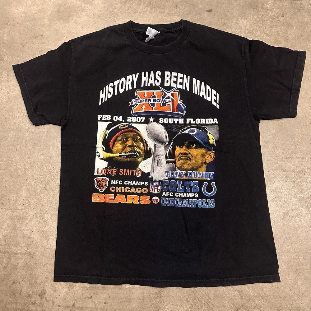 Super Bowl XLI Shirt Mens Large Black 2007 Colts vs Bears Black History Vintage